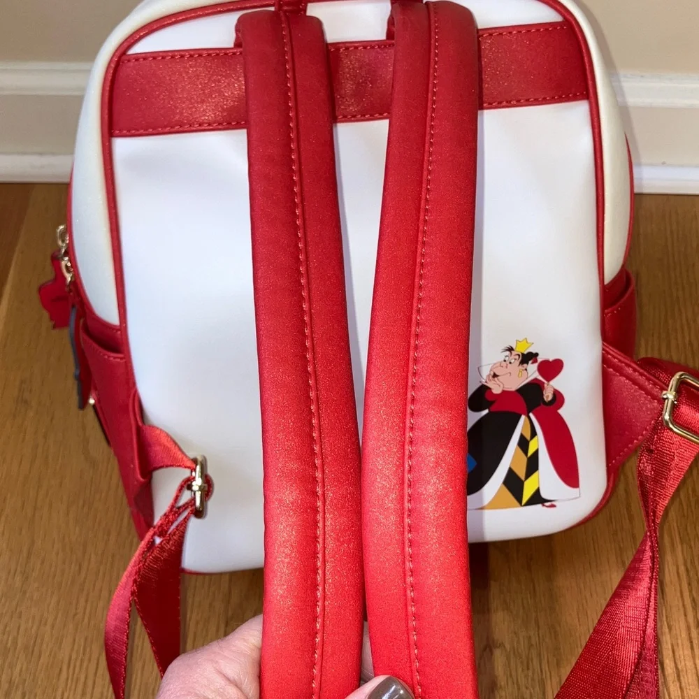 Disney Loungefly Alice in Wonderland Ace Queen of Hearts Mini Backpack Red White